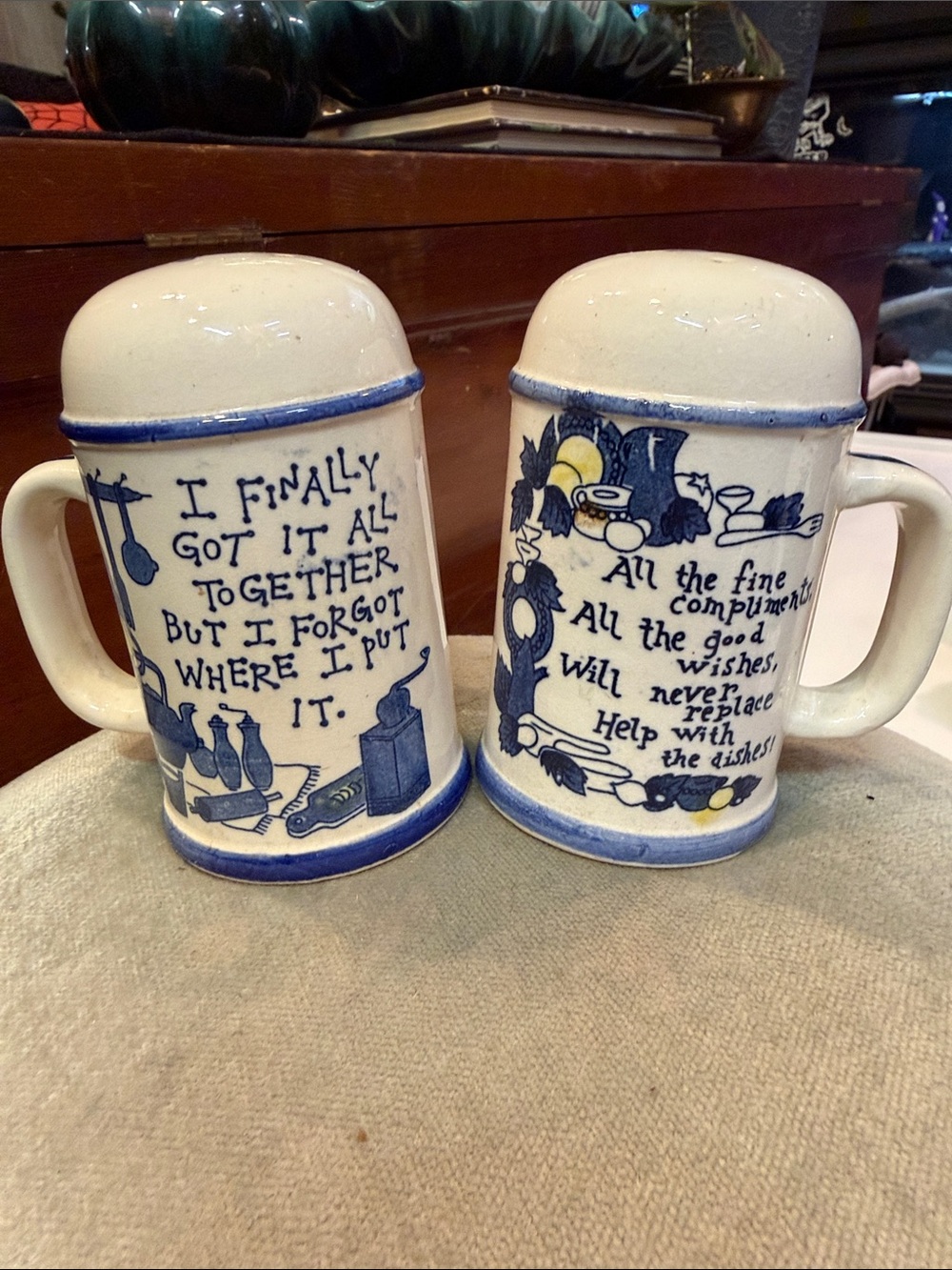 Large Vintage 1960s salt and pepper shakers. Made in Japan. Stoppers included.